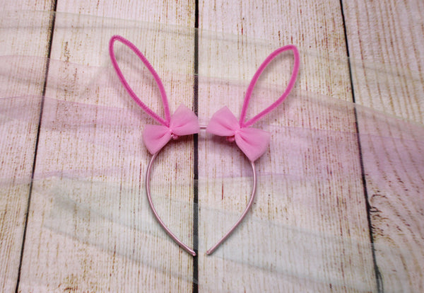 Bunny Ear Pink and Pink Bow Headband