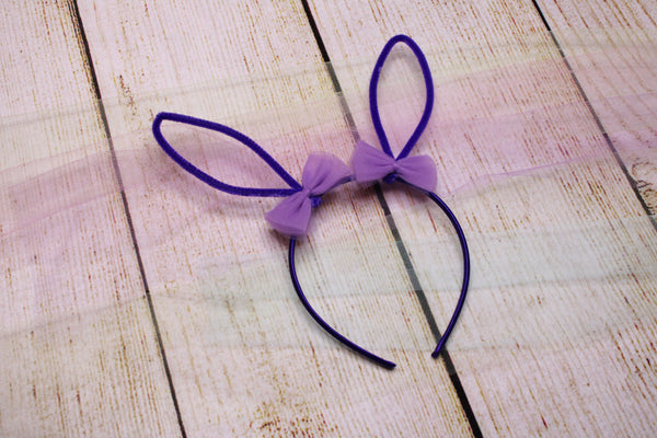 Bunny Ears Purple with Purple Bows Headband