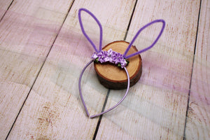 Bunny Ears Purple with Purple Flowers Headband
