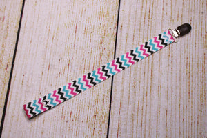 Cheveron Black, Teal and Pink Pacifier Clip