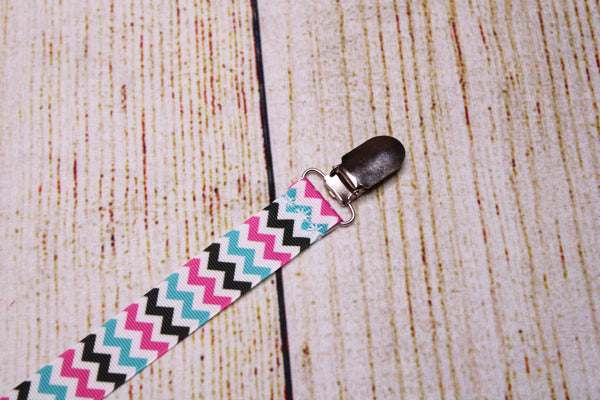 Cheveron Black, Teal and Pink Pacifier Clip