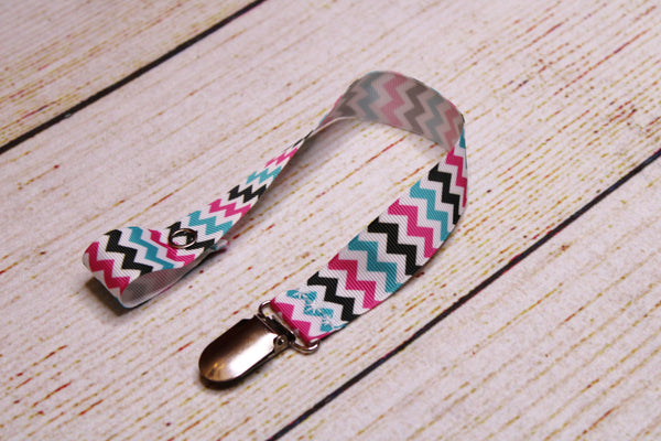 Cheveron Black, Teal and Pink Pacifier Clip