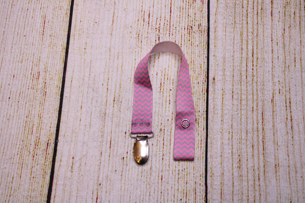 Cheveron Grey and Pink Pacifier Clip