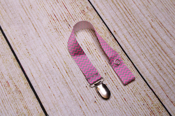 Cheveron Grey and Pink Pacifier Clip