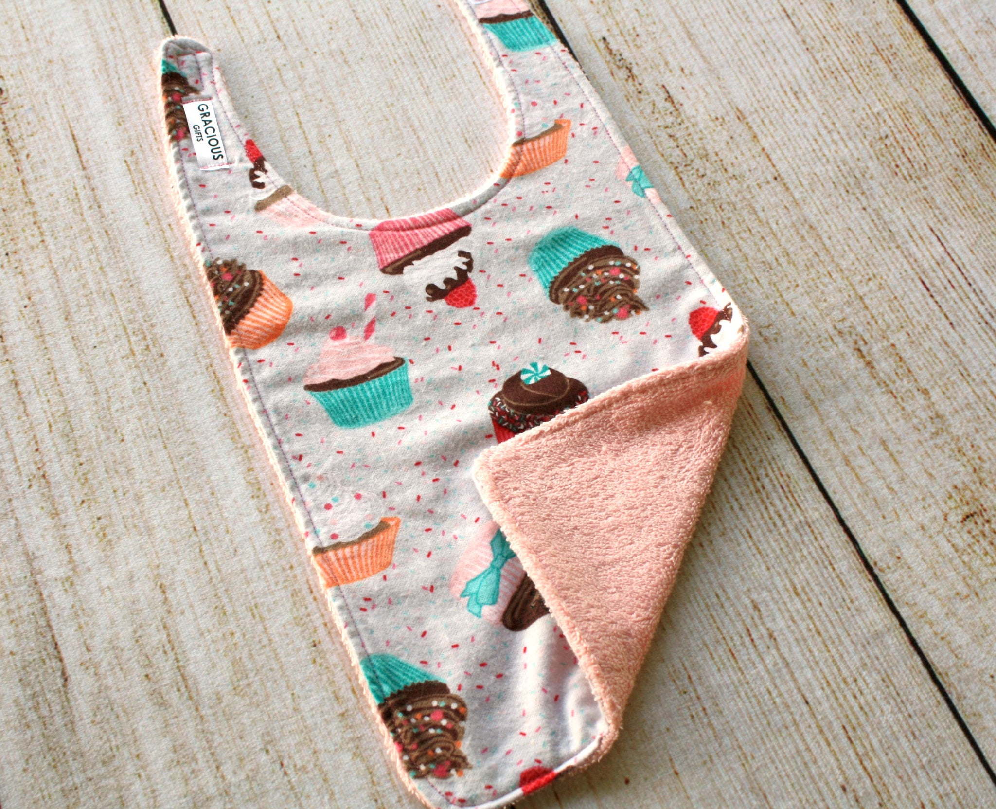 Cupcakes Grey Long Bib