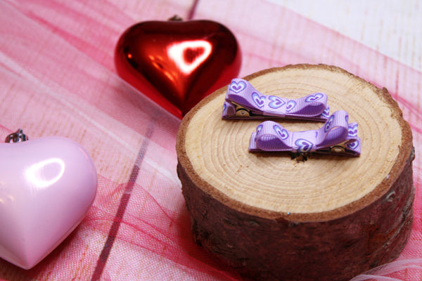 Lavender Hearts Bow Clips