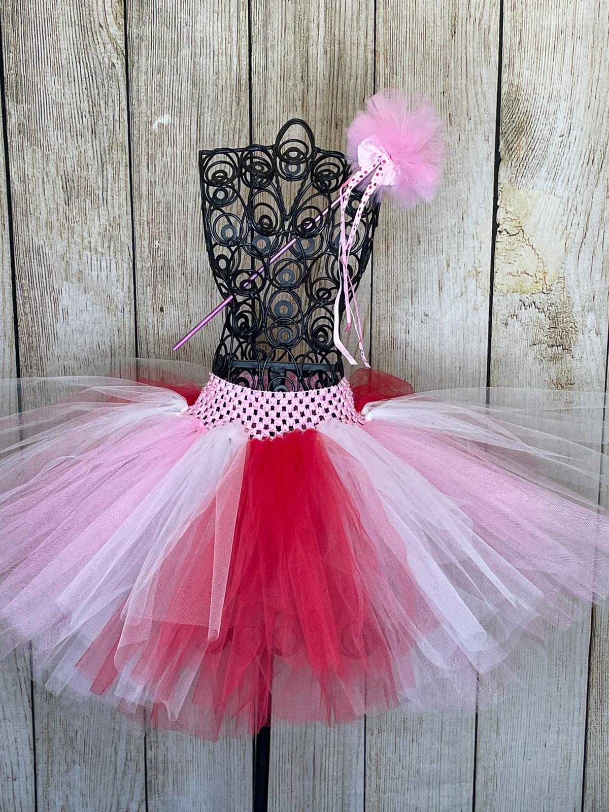 Festive Valentines Red White and Pink Tutu and Magical Wand
