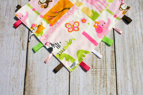 Jungle Pink Animal Taggy Blanket
