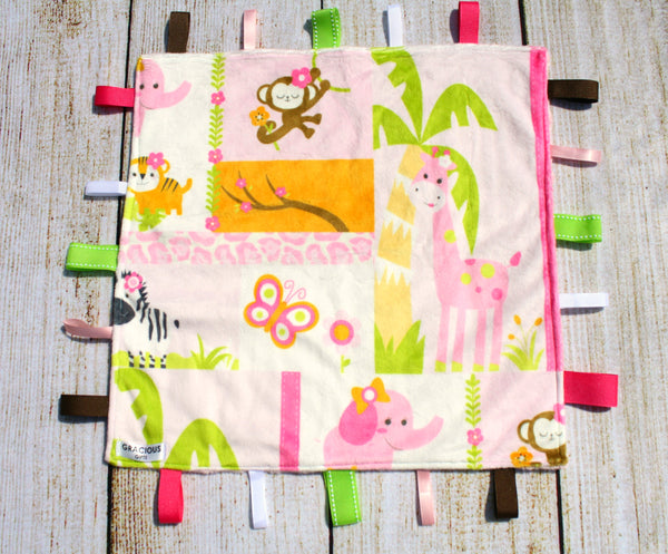 Jungle Pink Animal Taggy Blanket