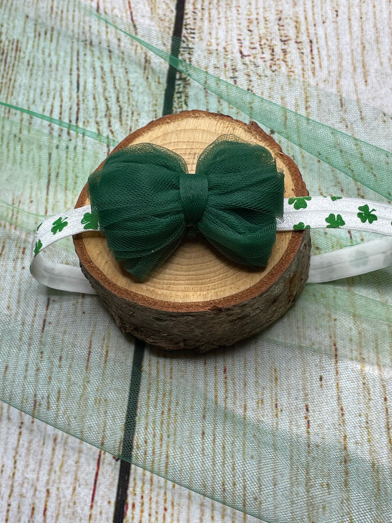 Large Green Bow with Clover Headband