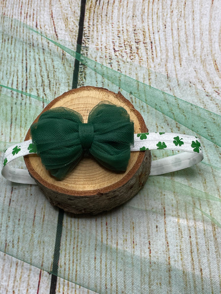 Large Green Bow with Clover Headband