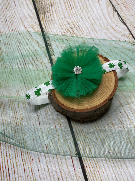 Green Flower Bow with Clover Headband