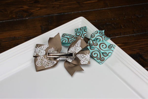 Pinwheel clip - Brown Butterfly/Turquiose Brown Paisley
