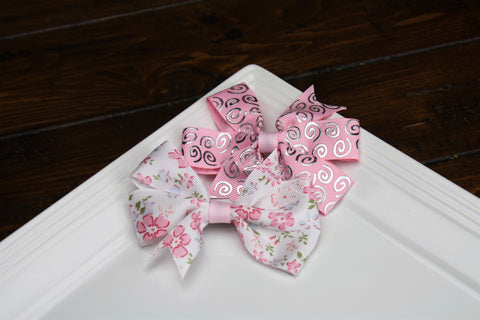 Pinwheel clip - Pink Floral/Silver Paisley