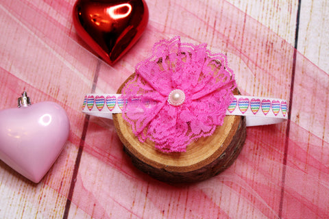 Pink Lace Heart Headband