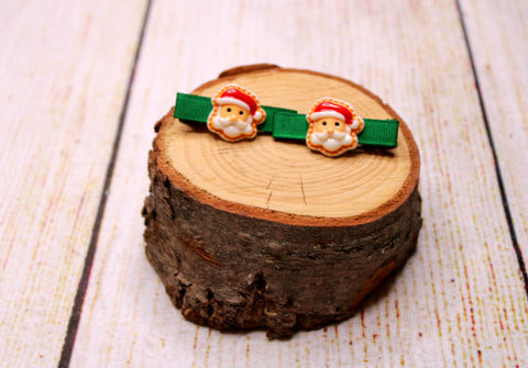 Santa Claus Green Ribbon Clips