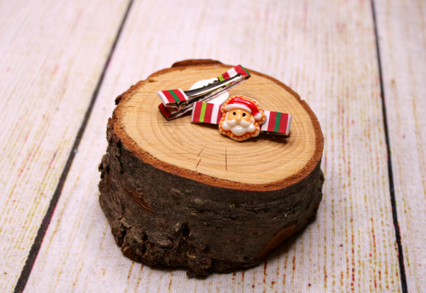 Santa Claus Striped Ribbon Clips