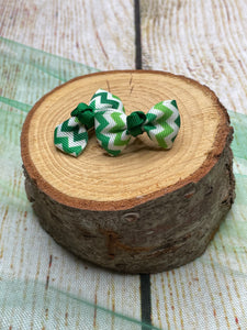 Small Green Chevron Bow Clips