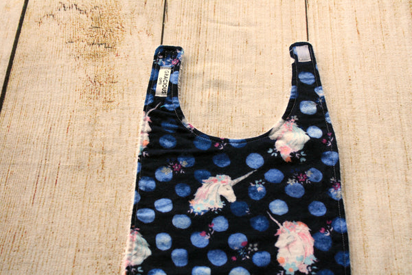 Unicorn Navy Long Bib