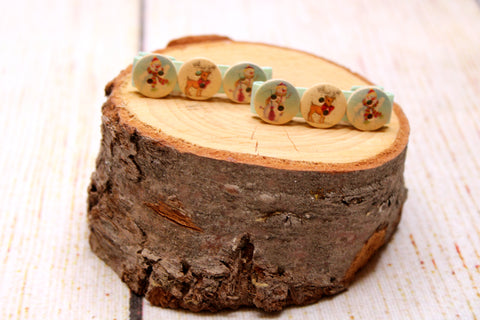 Vintage Snowman and Reindeer Button Clips